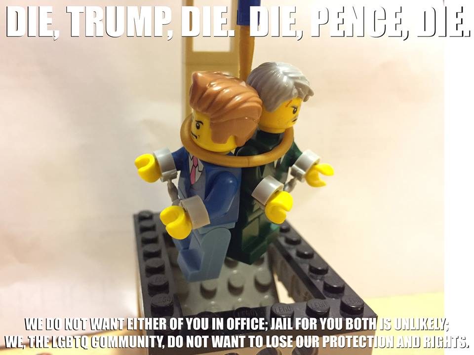 Chris hangs Lego effigies of Pmurt and Pence.