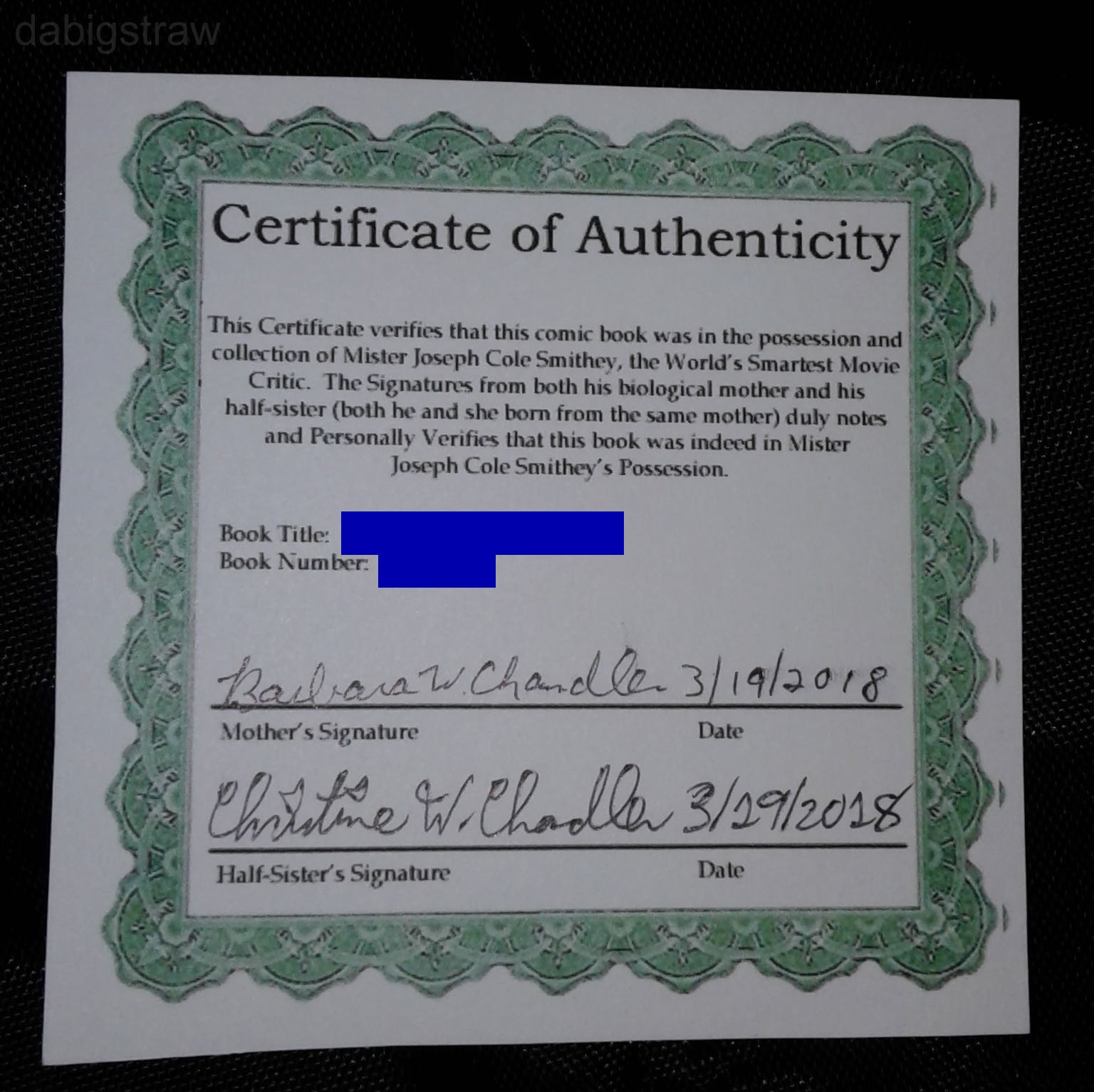 File:Certificate of Authenticity with Barb's signature.jpg - CWCki