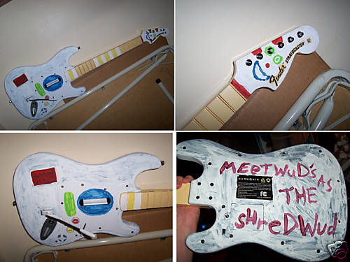 Chris's "Shredwud" gitar, which he later sold to a troll on eBay.