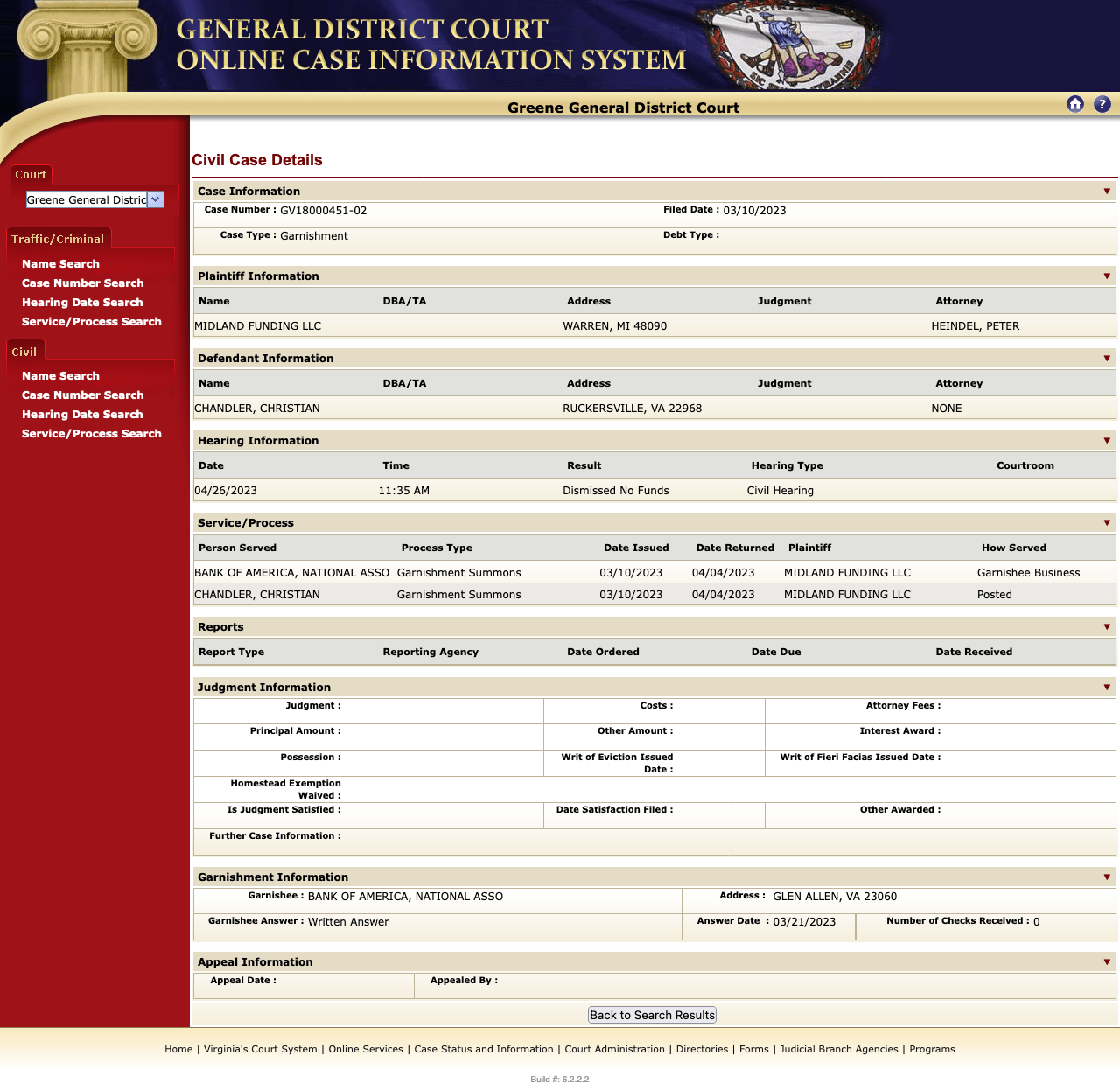 File Court Record 2023 Midland Funding Garnishment Chris 