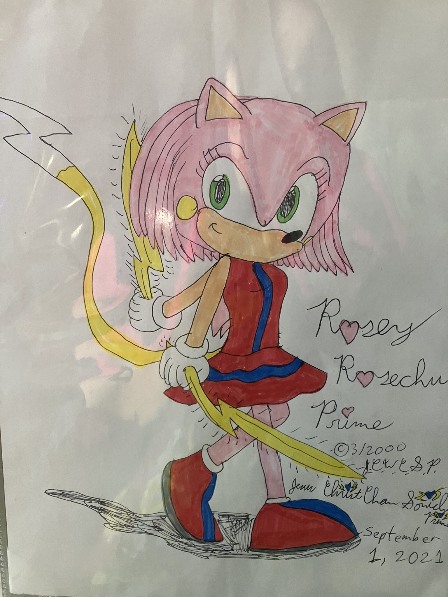 Chris got upset they changed Sonic's arm color, but here he is nonchalantly redesigning Rosechu. (He added yellow cheeks for those who didn't notice)